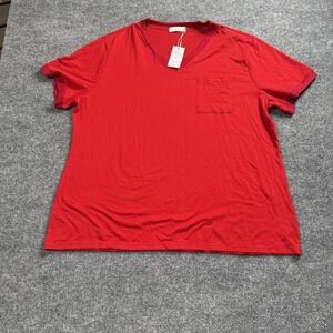 Moshu NWT Red V Neck Short Sleeve Pocket TShirt Satin Trim Top Casual Comfort 2X